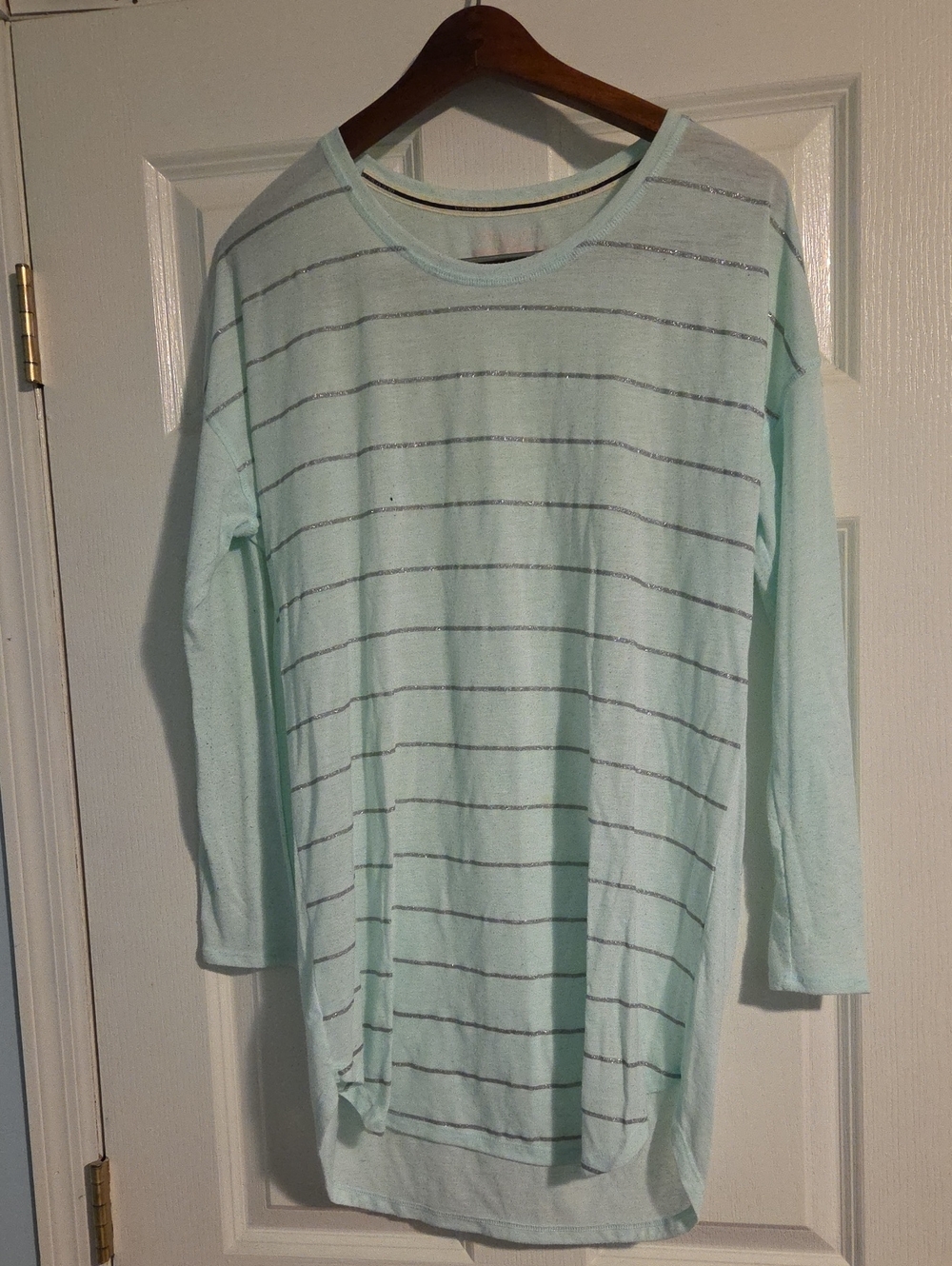 Light Mint Striped Long Sleeve Nightgown